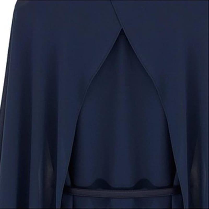 Navy Blue Beige Chiffon Cloak Blouse - Long Sleeves