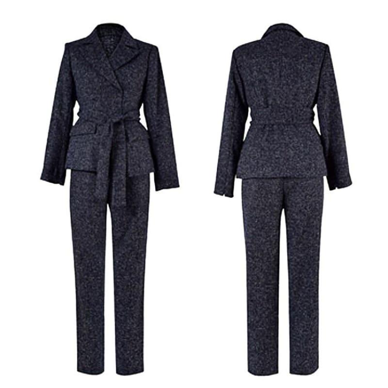 Navy Blue Blazer Pants Suit Set - Set