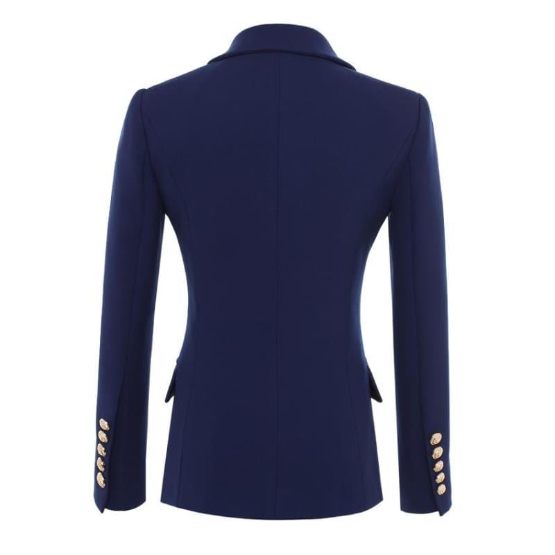 Navy Blue Gold Buttons Double Breasted Women Blazers - Jackets