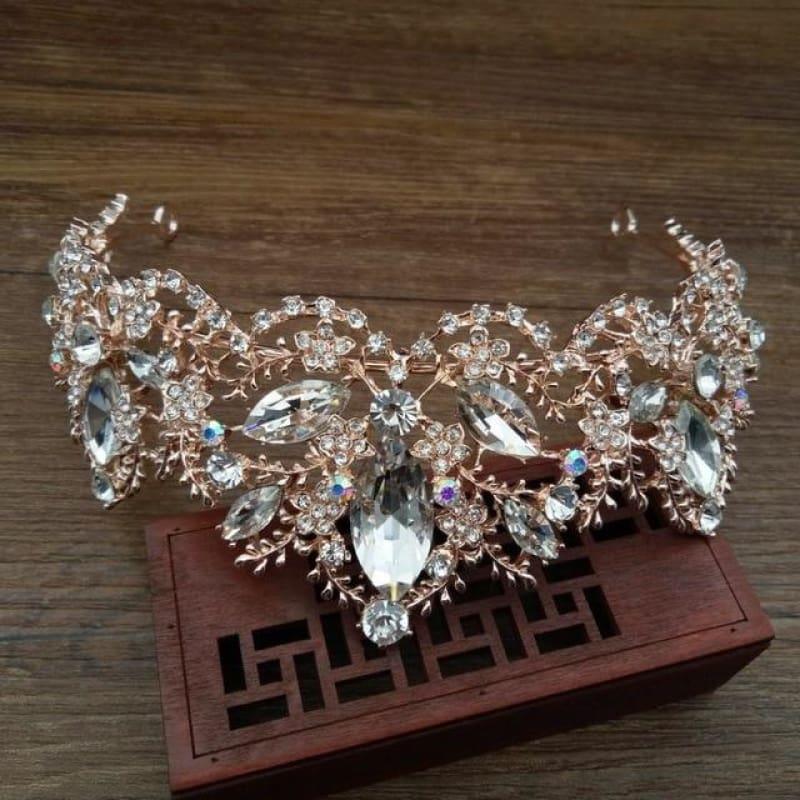 New Fashion Baroque Luxury Red Crystal Bridal Crown Tiaras Vintage Bride Wedding Hair Accessories - Crystal - hair clips