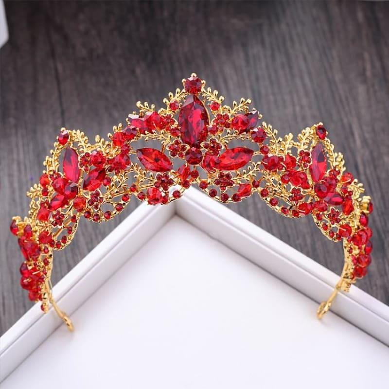 New Fashion Baroque Luxury Red Crystal Bridal Crown Tiaras Vintage Bride Wedding Hair Accessories - hair clips