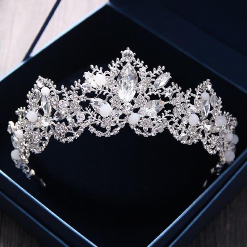 New Fashion Baroque Luxury Red Crystal Bridal Crown Tiaras Vintage Bride Wedding Hair Accessories - Silver - hair clips