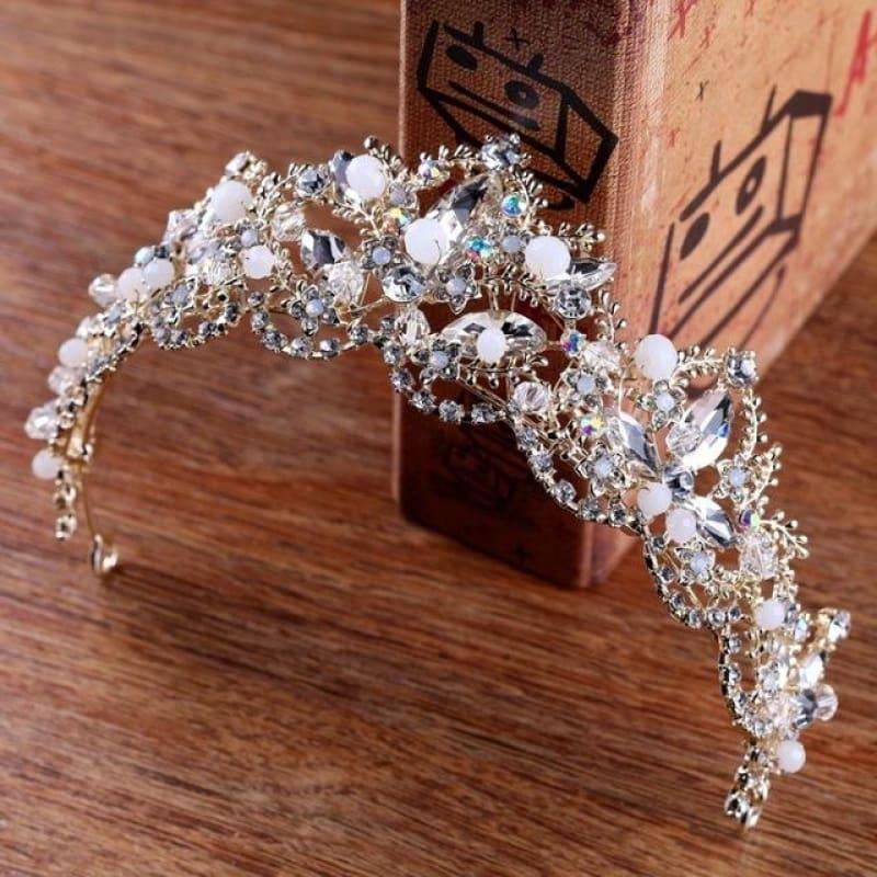 New Fashion Baroque Luxury Red Crystal Bridal Crown Tiaras Vintage Bride Wedding Hair Accessories - White - hair clips