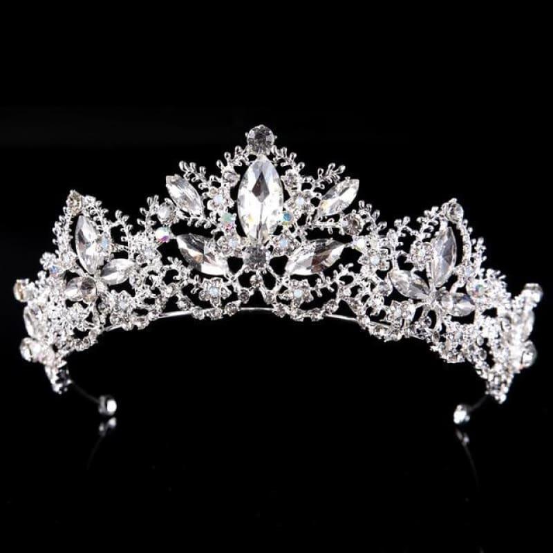 New Fashion Baroque Luxury Red Crystal Bridal Crown Tiaras Vintage Bride Wedding Hair Accessories - White Silver - hair clips