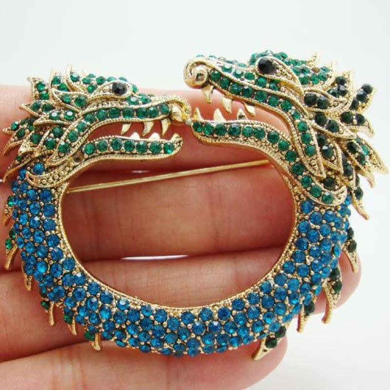 New Vintage Style Double Faucet Animal Brooch Pin Blue Rhinestone Crystal - Default title - Brooch
