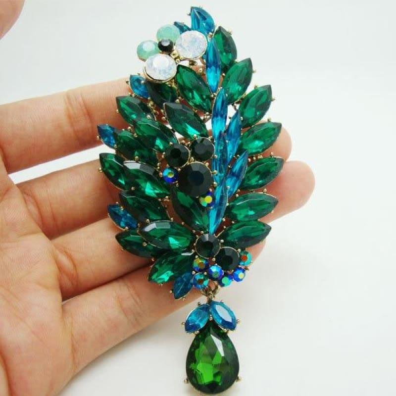 New Vintage Style Multi Crystal Rhinestone Green Flower Gold Tone Brooch Pin Pendant - Default title - brooch