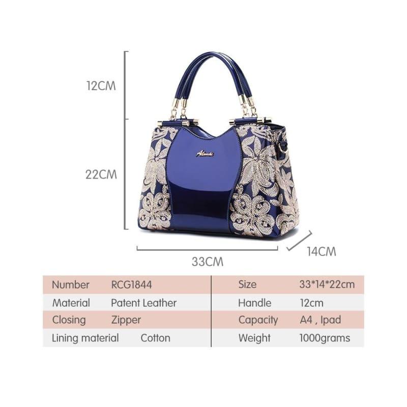 New Women Patent Leather Handbags Sequin Embroidery Luxury Shoulder Crossbody Bag - Handbag