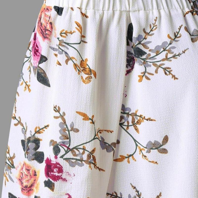 Off The Shoulder Floral Print Chiffon Casual Cold Shoulder Blouse - Short Sleeve