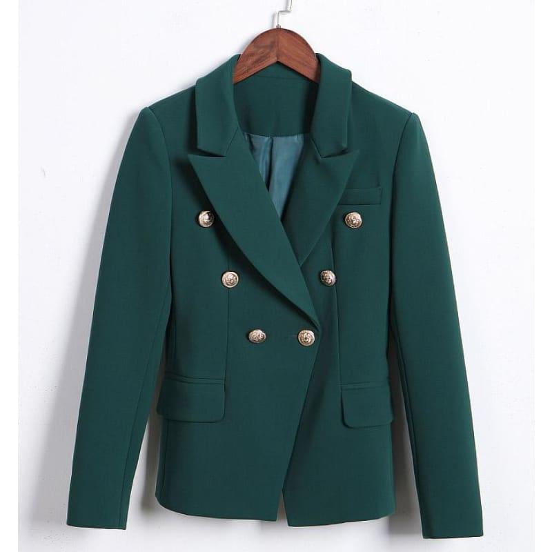 Olive Green Double Breasted Blazer Jacket - Dark Green / L - Jackets