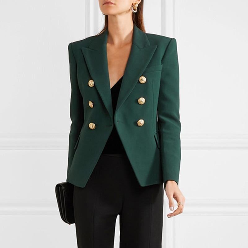 Olive Green Double Breasted Blazer Jacket - Jackets