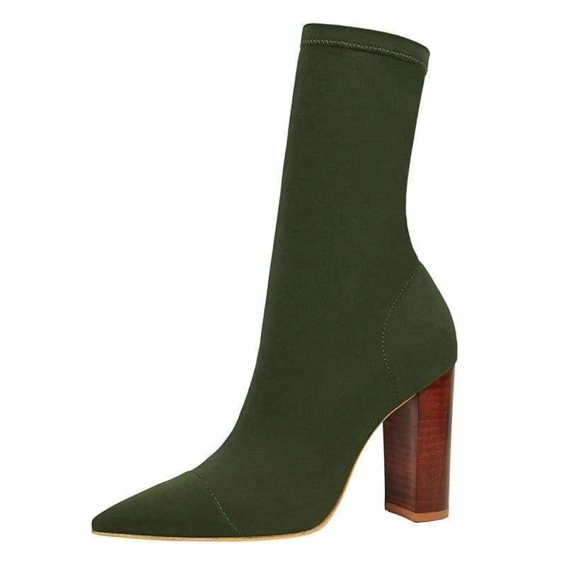 Olive Pointed Toe High Heel Shoes Winter Ankle Boots - boots