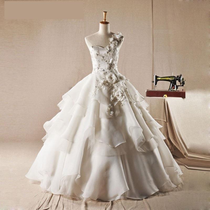 One Shoulder Organza Wedding Dress - TeresaCollections