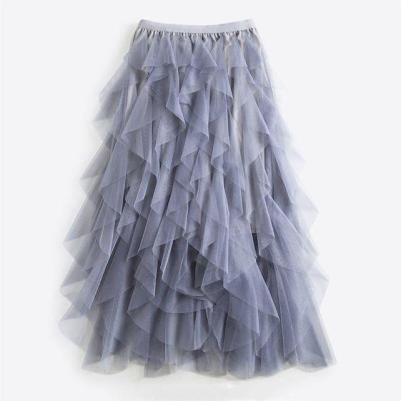 One Size Asymmetrical Mesh High Waist Ankle Length Skirts - gray / One Size - Skirts