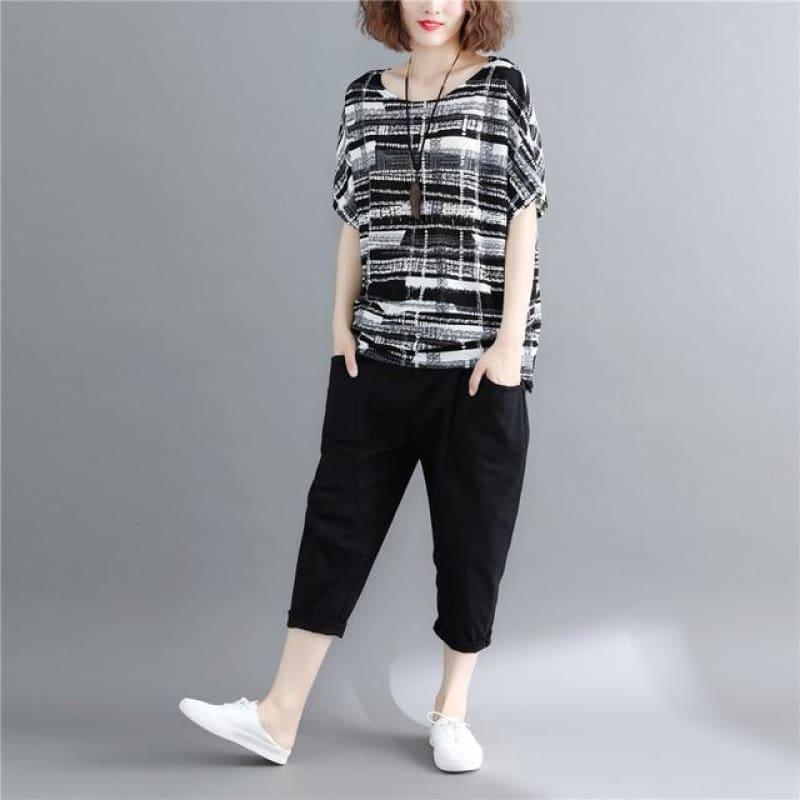 One Size Batwing Sleeve Summer Black Striped - Black / One Size - Sleeveless