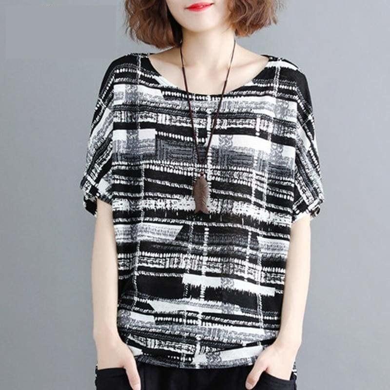 One Size Batwing Sleeve Summer Black Striped - Sleeveless