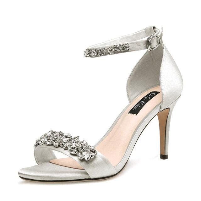 Rhinestone Embellished High Heel Sandals - TeresaCollections