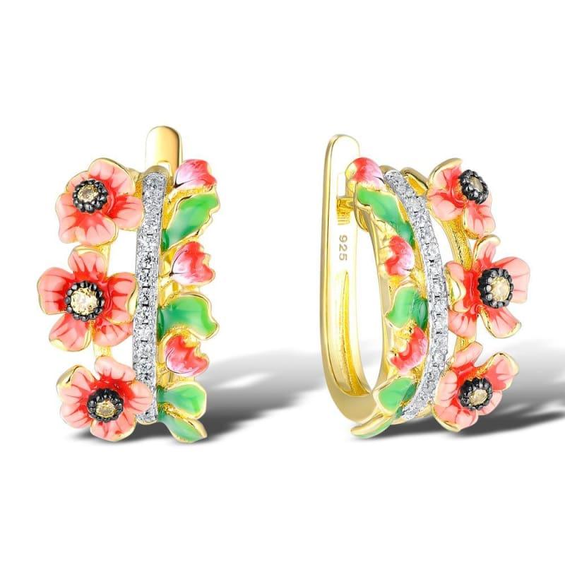 Orange Flower Yellow CZ Stones Ring Earrings 925 Sterling Silver Women Fashion Jewelry Set - jewelry set