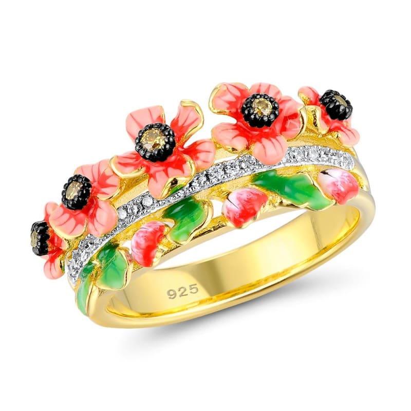 Orange Flower Yellow CZ Stones Ring Earrings 925 Sterling Silver Women Fashion Jewelry Set - jewelry set