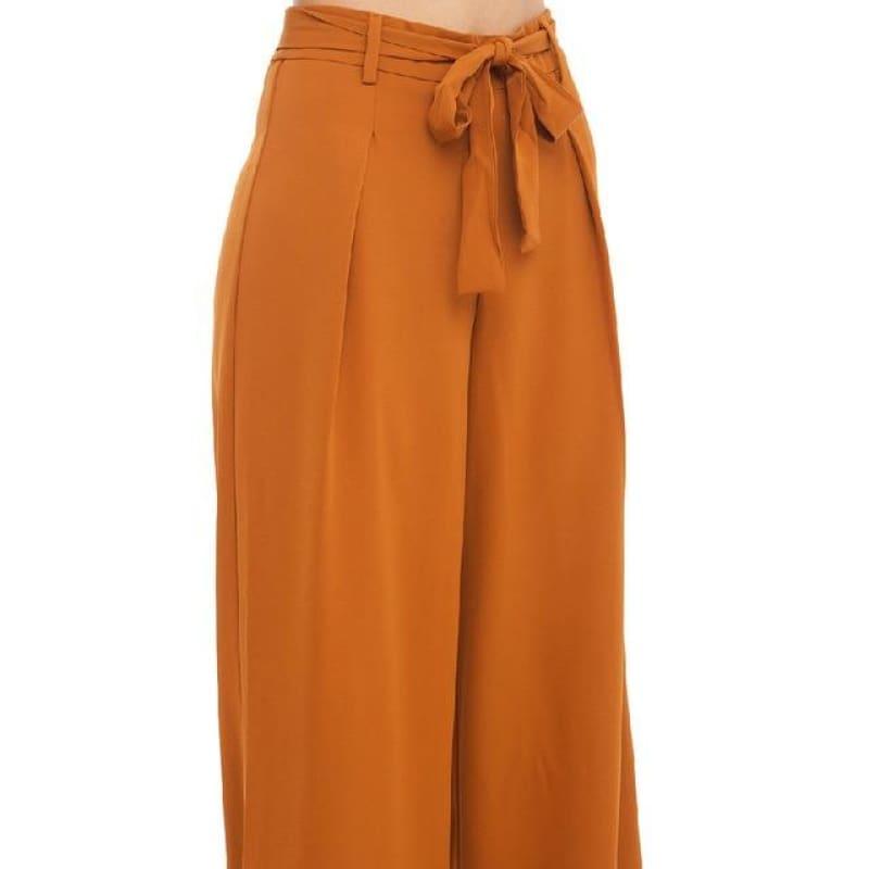 Orange Wide Leg Chiffon Pants High Waist Tie Front Trousers Palazzo Ol Elegant Pants - Orange / L - Pants
