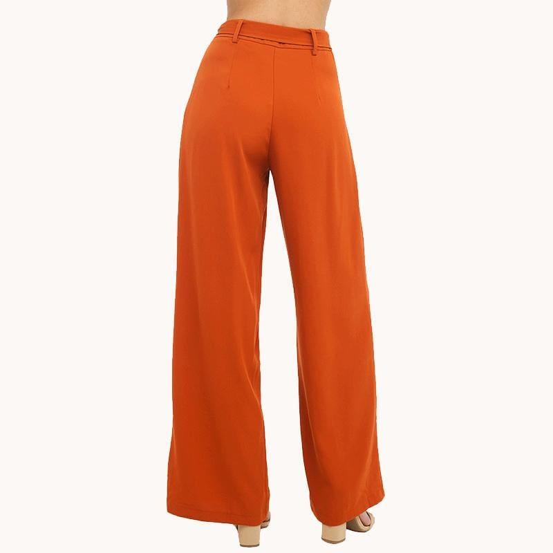 Orange Wide Leg Chiffon Pants High Waist Tie Front Trousers Palazzo OL Elegant Pants - Pants