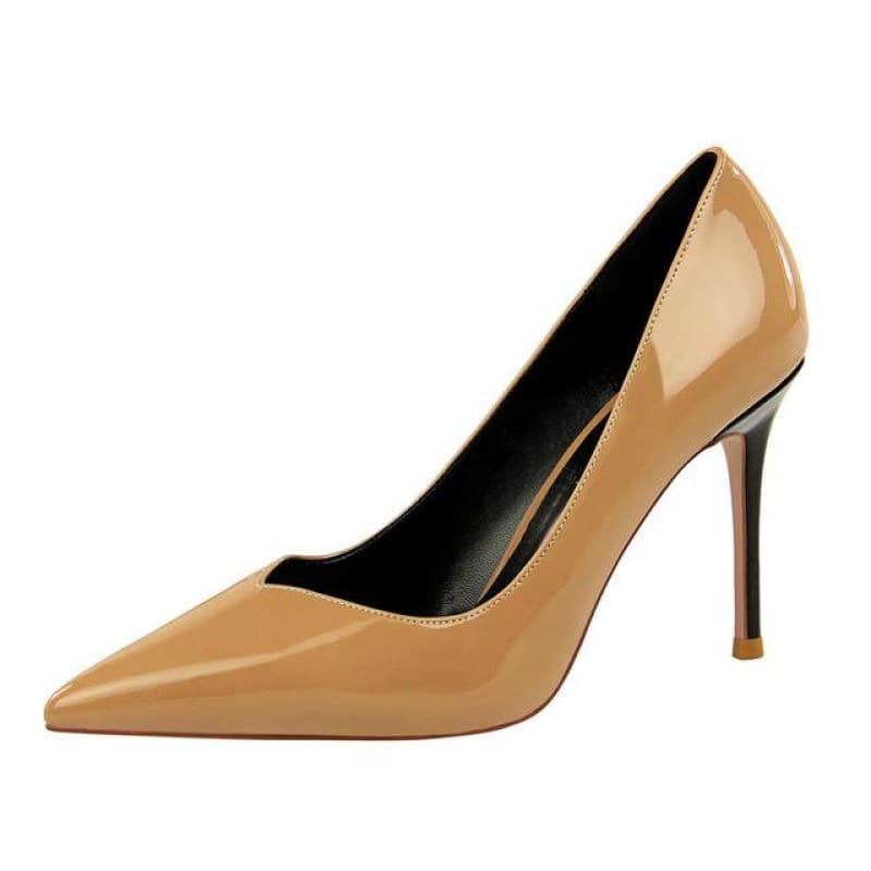 Patent Leather Pointed Toe Pumps Women Super High Heel Pumps - Beige / 3 - pumps