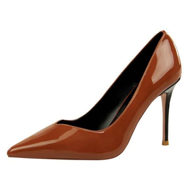 Patent Leather Pointed Toe Pumps Women Super High Heel Pumps - Brown / 3 - pumps