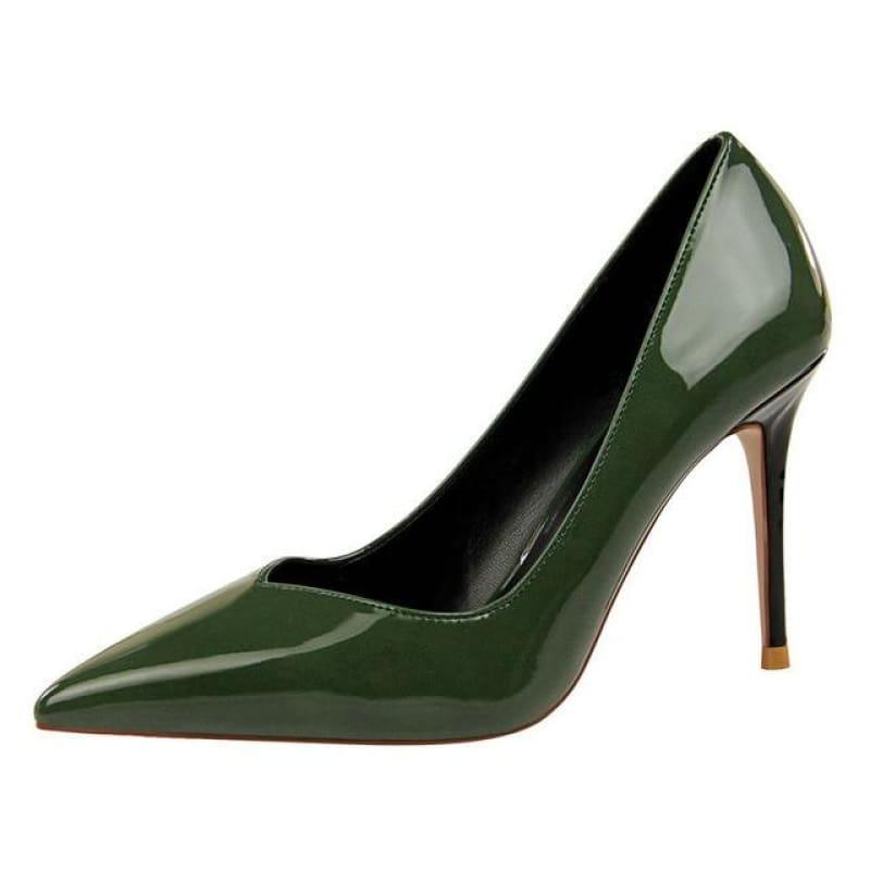 Patent Leather Pointed Toe Pumps Women Super High Heel Pumps - Green / 3 - pumps