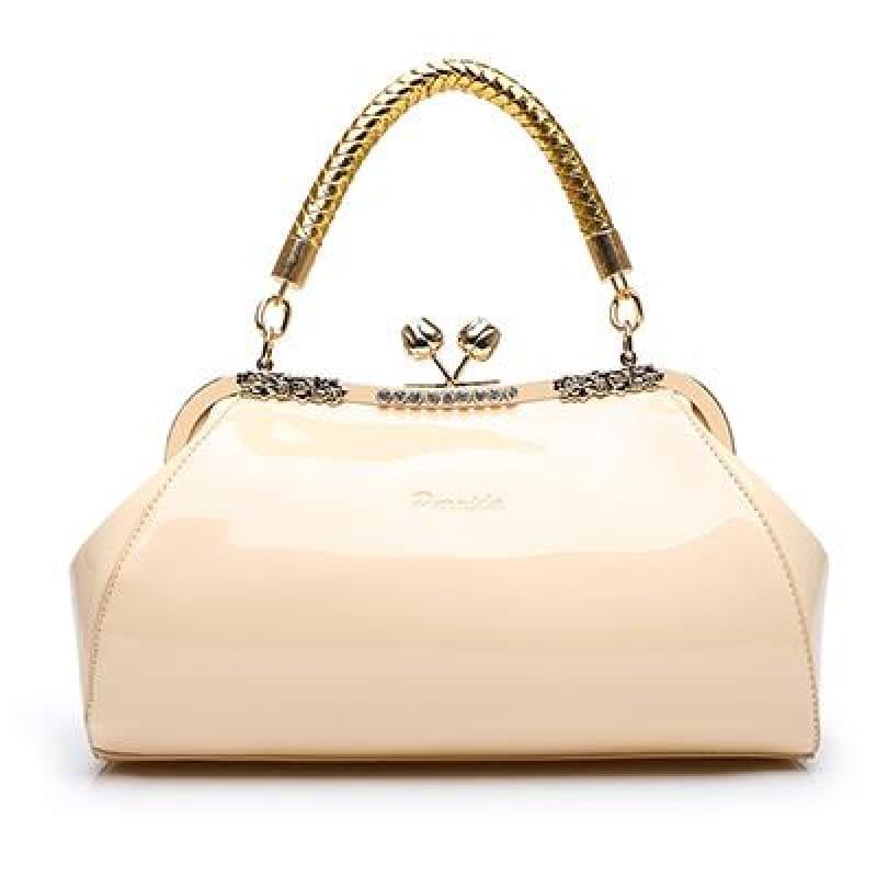 Patent Leather Women Designer Handbag - beige / (30cm - HandBag