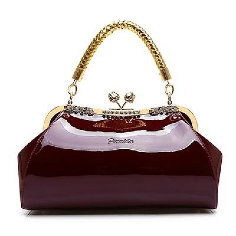 Patent Leather Women Designer Handbag - Wine / (30cm - HandBag