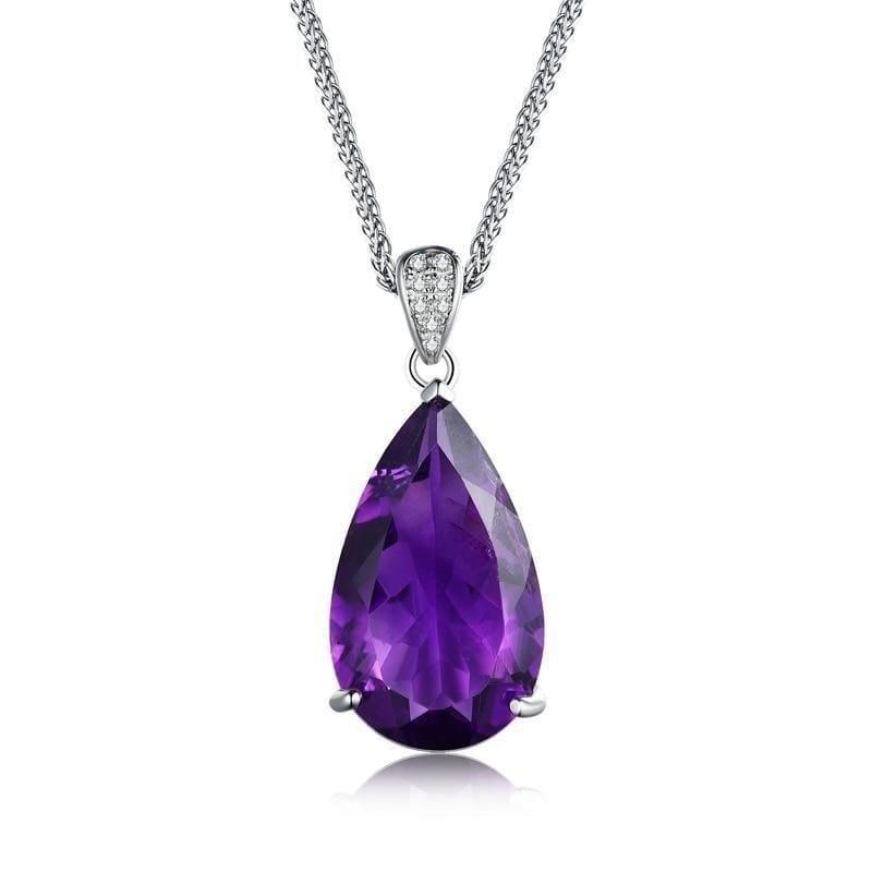 Pear Shaped 925 Silver Dangle Clasp Earring Pendant African Amethyst Luxury Jewelry Set - Jewelry set