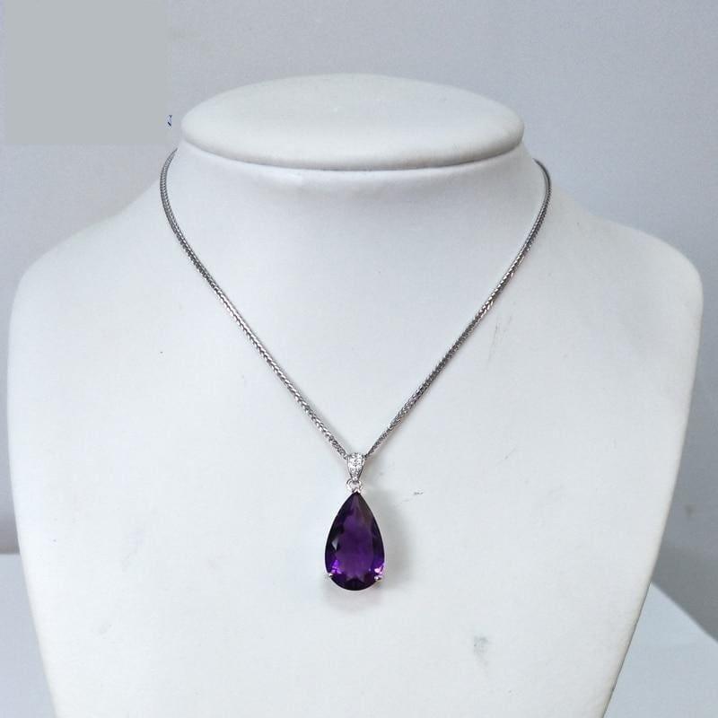 Pear Shaped 925 Silver Dangle Clasp Earring Pendant African Amethyst Luxury Jewelry Set - Jewelry set