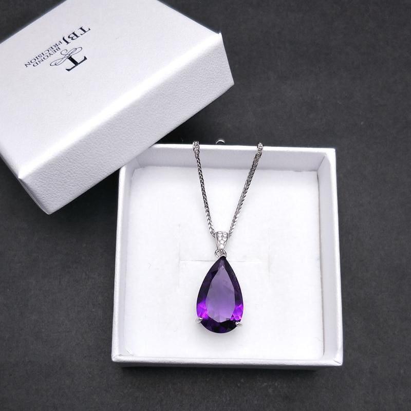 Pear Shaped 925 Silver Dangle Clasp Earring Pendant African Amethyst Luxury Jewelry Set - Jewelry set