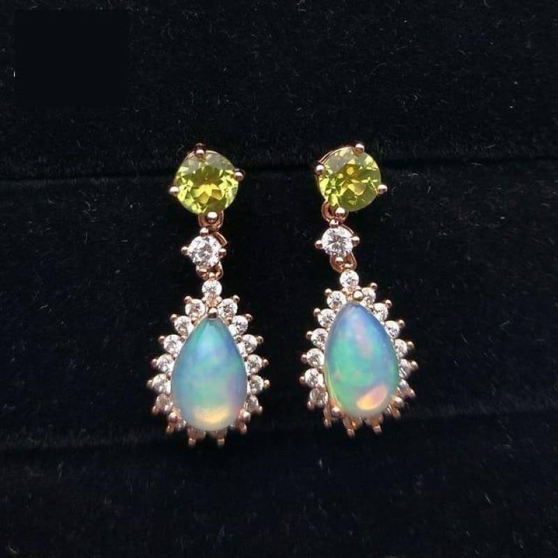 Peridot and Ethiopian Opal in 925 Sterling Silver Natural Gemstone Fashion Earrings - Multi - earrings