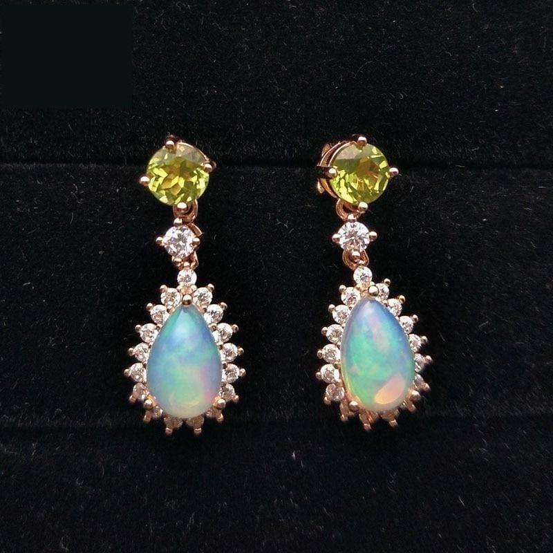 Peridot and Ethiopian Opal in 925 Sterling Silver Natural Gemstone Fashion Earrings - earrings