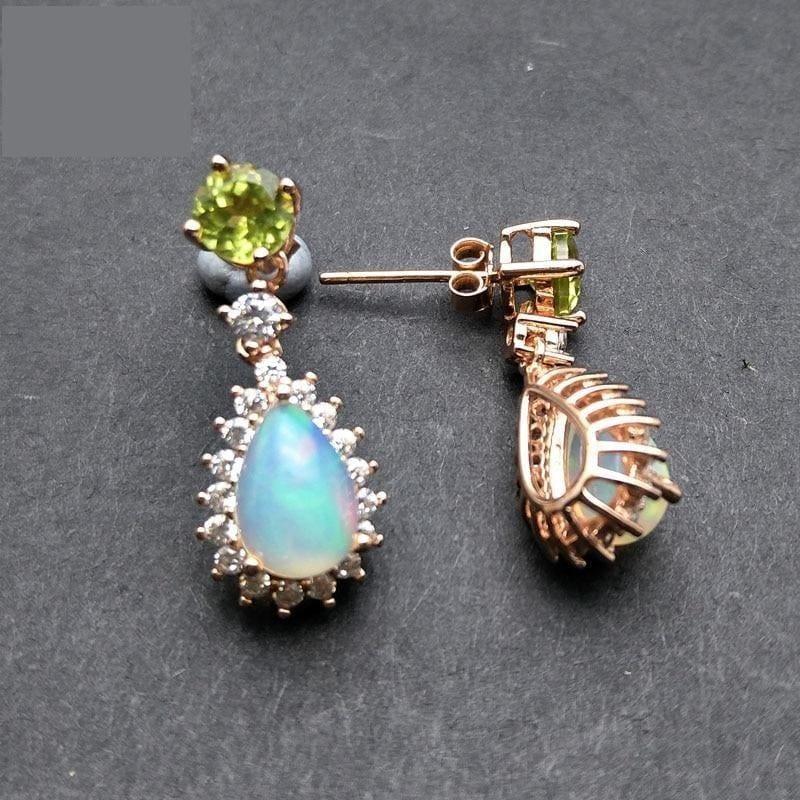 Peridot and Ethiopian Opal in 925 Sterling Silver Natural Gemstone Fashion Earrings - earrings