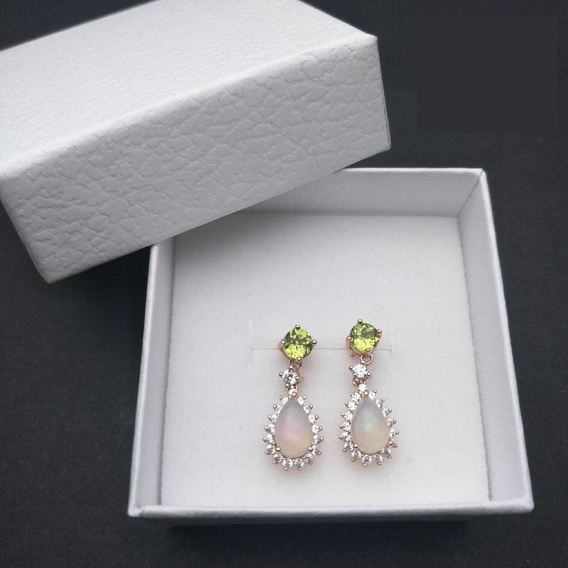 Peridot and Ethiopian Opal in 925 Sterling Silver Natural Gemstone Fashion Earrings - earrings