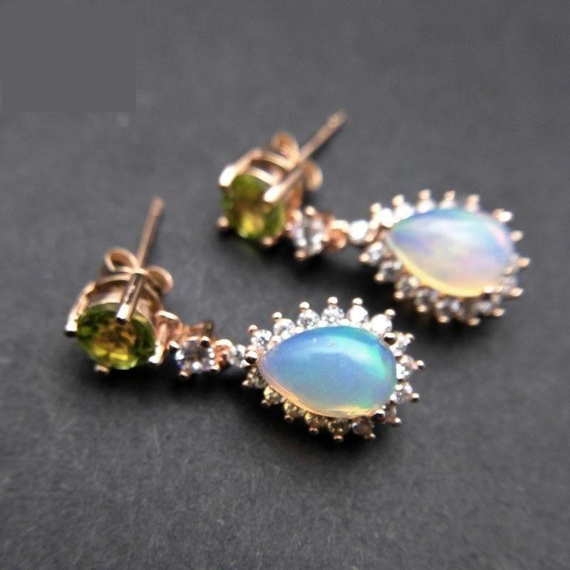 Peridot and Ethiopian Opal in 925 Sterling Silver Natural Gemstone Fashion Earrings - earrings