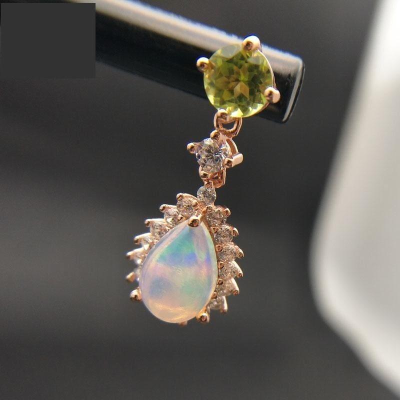 Peridot and Ethiopian Opal in 925 Sterling Silver Natural Gemstone Fashion Earrings - earrings