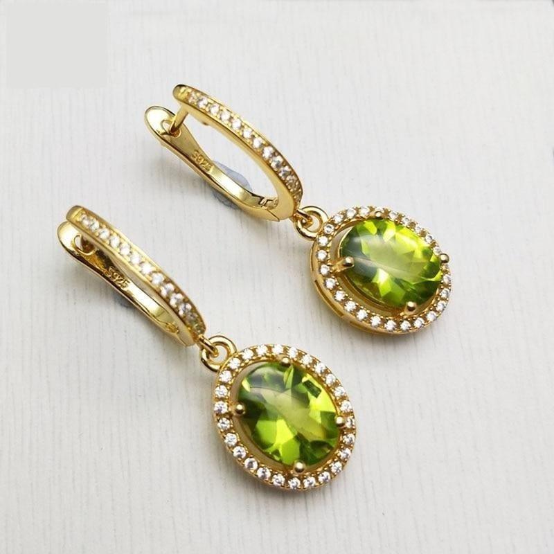 Peridot Oval 7*9mm Gemstone 925 Sterling Silver Clasp Earrings - Earrings