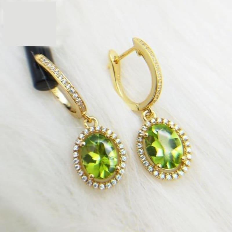 Peridot Oval 7*9mm Gemstone 925 Sterling Silver Clasp Earrings - Peridot - Earrings