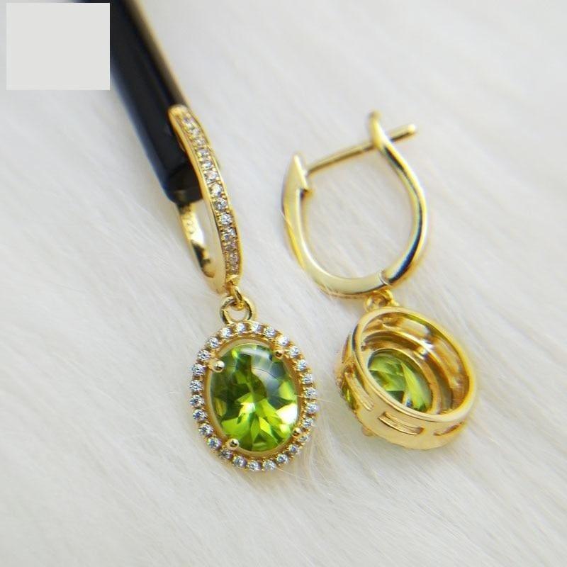 Peridot Oval 7*9mm Gemstone 925 Sterling Silver Clasp Earrings - Earrings