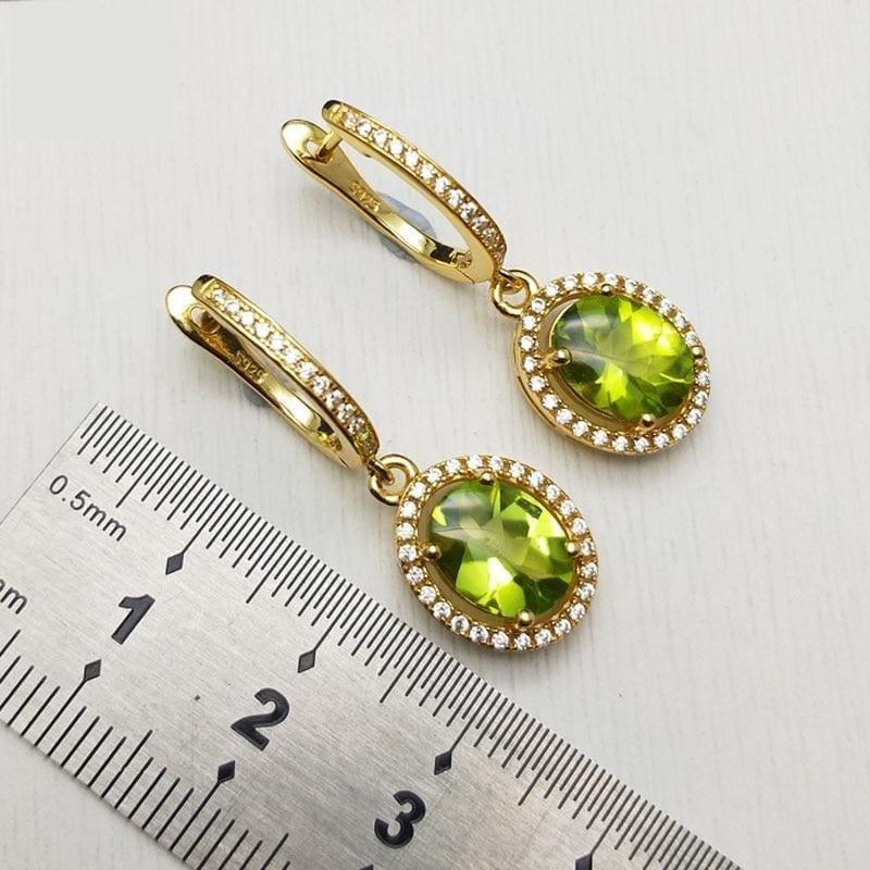 Peridot Oval 7*9mm Gemstone 925 Sterling Silver Clasp Earrings - Earrings