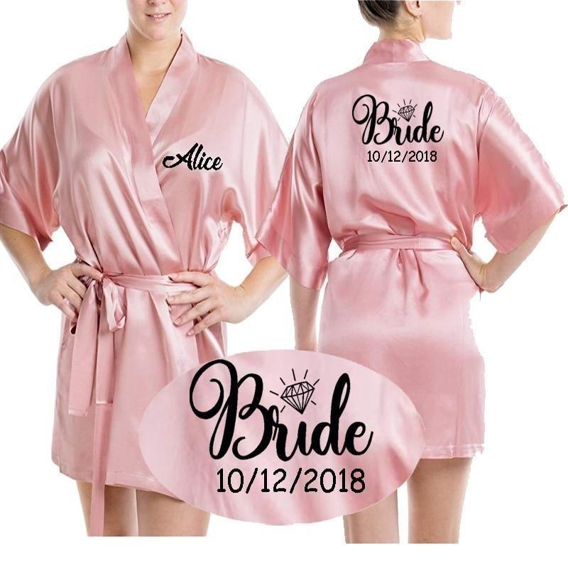 Personalized Satin silk Bride Robe Custom Bridal Robes - TeresaCollections