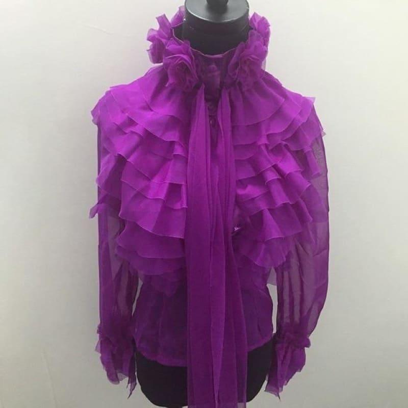 Perspective Bowknot Flare Long Sleeve Ruffle Shirt - purple / L - Long Sleeve