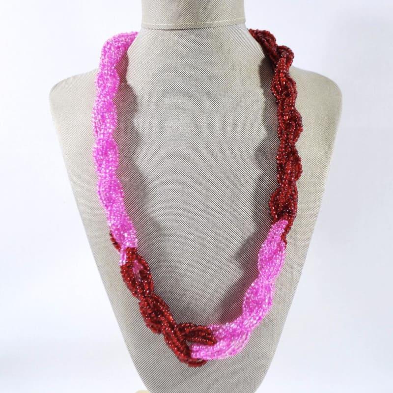 20232143 Pink Necklace Bib Necklace Pink Multistrand Necklace, Beaded  Layered Necklace Pink Beaded Necklace Pink Statement Necklace