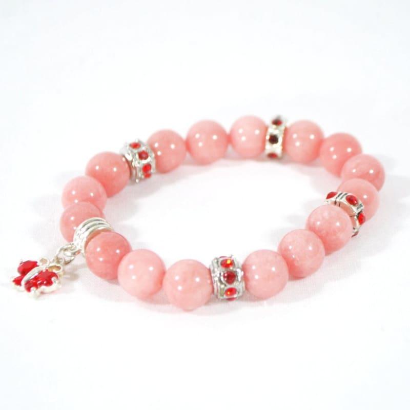Pink Carnielan Heart Charms Agate Stretch Bracelets - Handmade