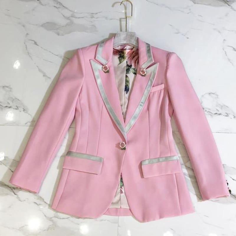 Pink Elegant Fashion Single Button Office Lady Blazer - Pink / S - Jacket