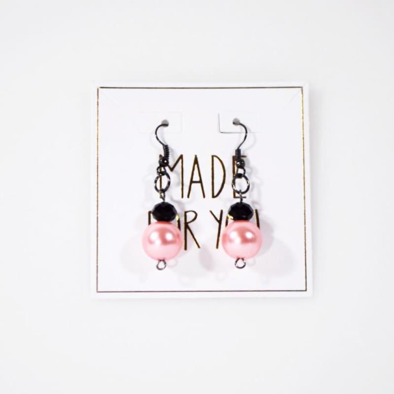 Pink Glass Pearls With Gunmetal French Hoops Womens Dangle Earrings - Red Earrings