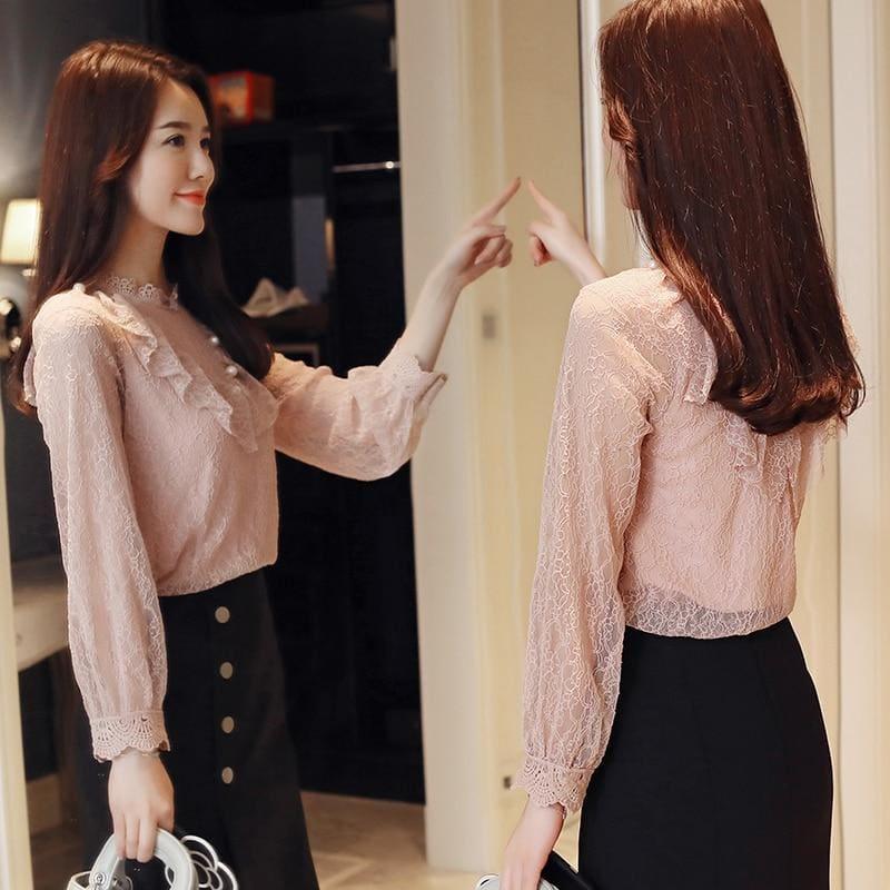 Pink Lace Long Sleeved Top - Long Sleeve