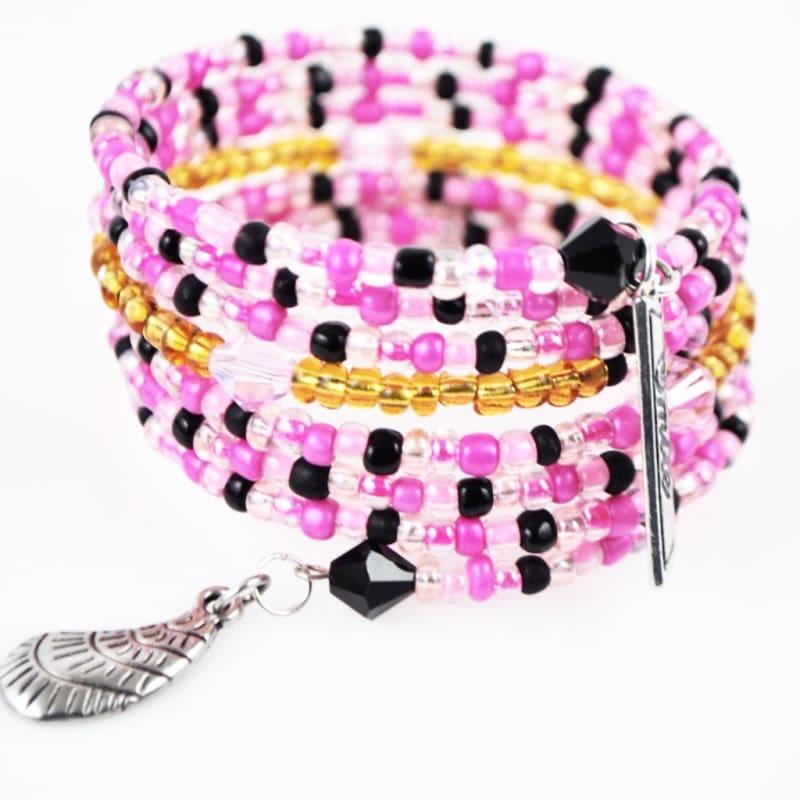Pink Memeory Charms Steel Wrap Around Bracelets - Handmade